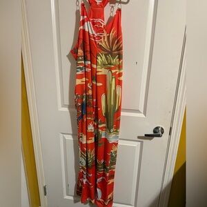 Southwestern Cactus Print Red Dress
